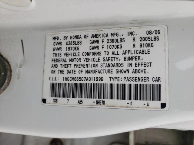 Photo 10 from auction – 2007 HONDA ACCORD with VIN 1HGCM66507A011996