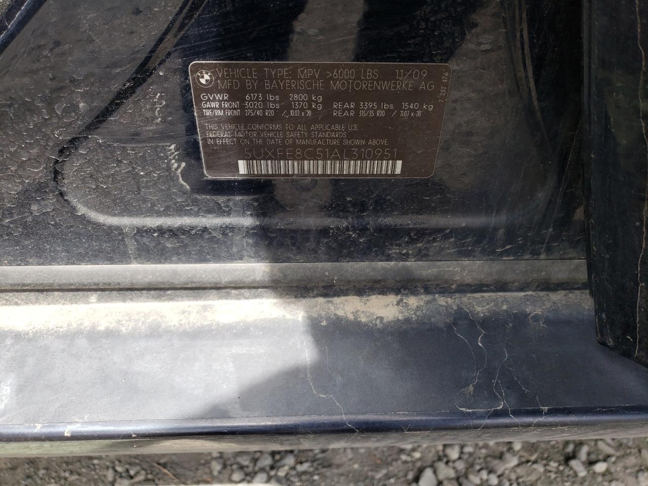 Photo 10 from auction – 2010 BMW X5 XDRIVE4 with VIN 5UXFE8C51AL310951