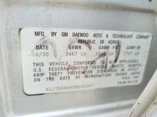 Фото 10 с аукциона – 2007 CHEVROLET AVEO BASE с VIN KL1TD56607B092307