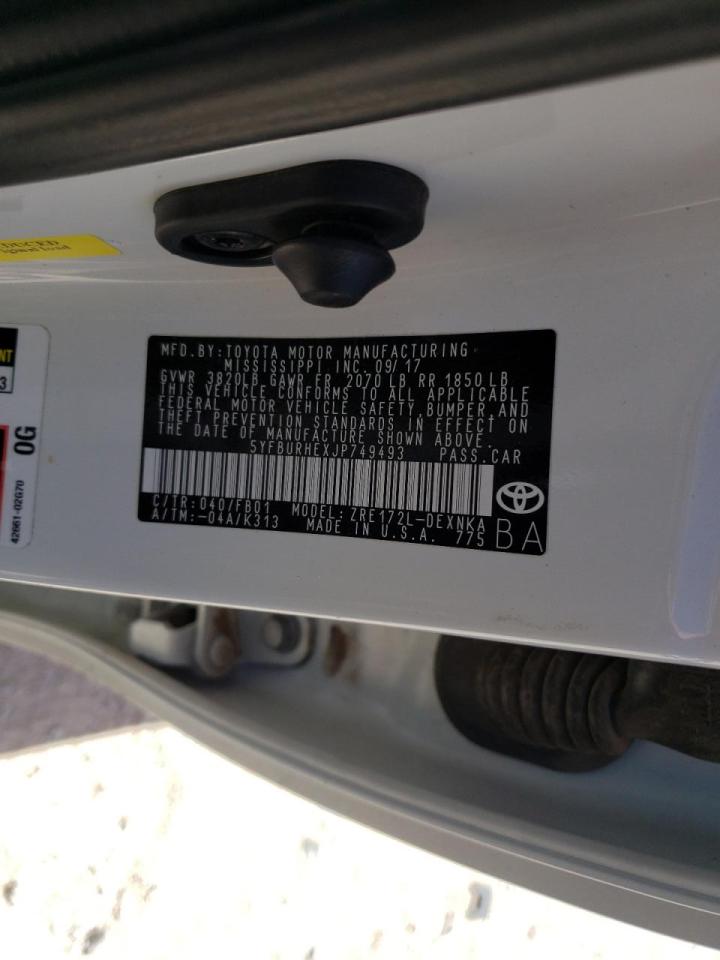 Photo 10 from auction – 2018 TOYOTA COROLLA L with VIN 5YFBURHEXJP749493
