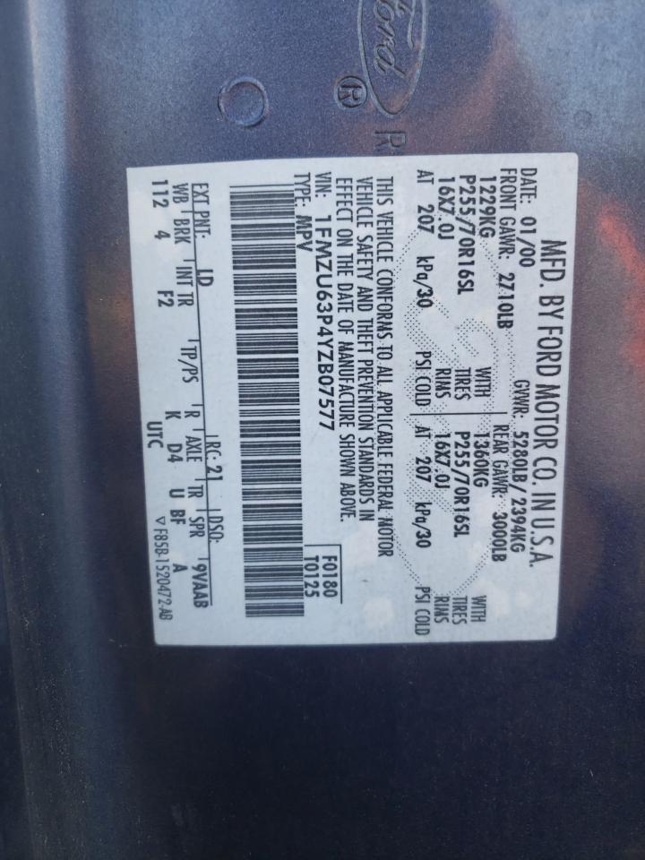 Photo 10 from auction – 2000 FORD EXPLORER X with VIN 1FMZU63P4YZB07577