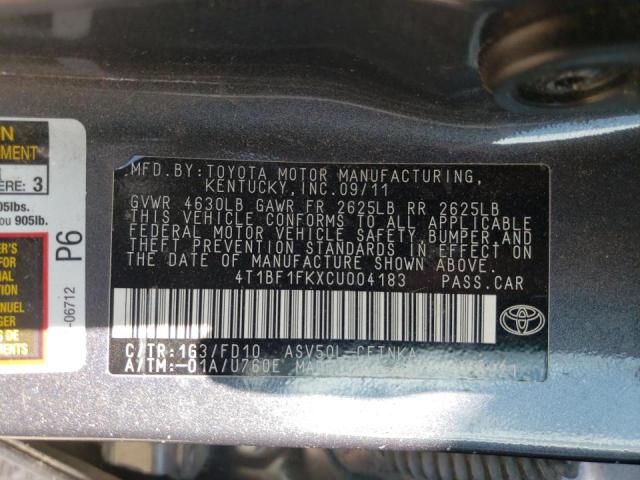 Photo 10 from auction – 2012 TOYOTA CAMRY BASE with VIN 4T1BF1FKXCU004183