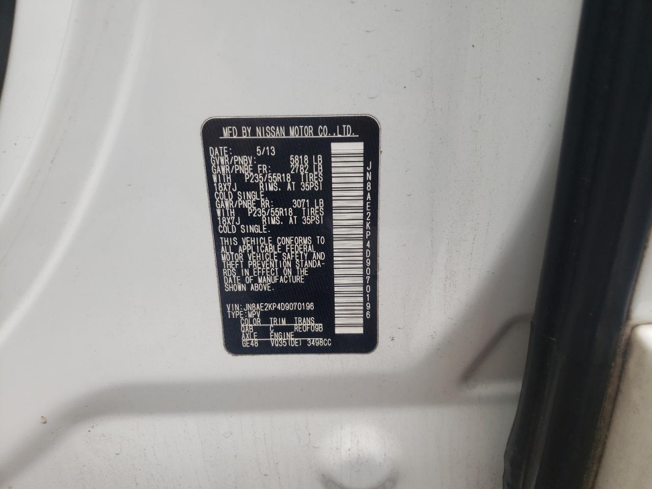 Photo 10 from auction – 2013 NISSAN QUEST S with VIN JN8AE2KP4D9070196