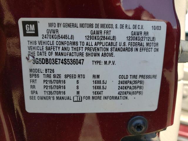 Photo 10 from auction – 2004 BUICK RENDEZVOUS with VIN 3G5DB03E74S536047