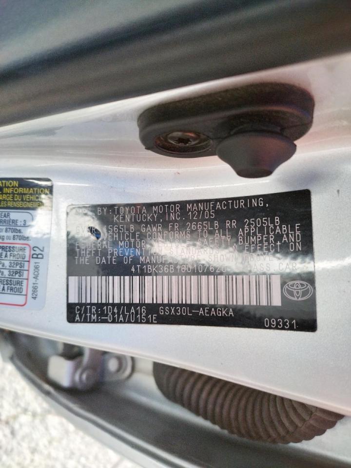 Photo 10 from auction – 2006 TOYOTA AVALON 4D with VIN 4T1BK36B16U107620