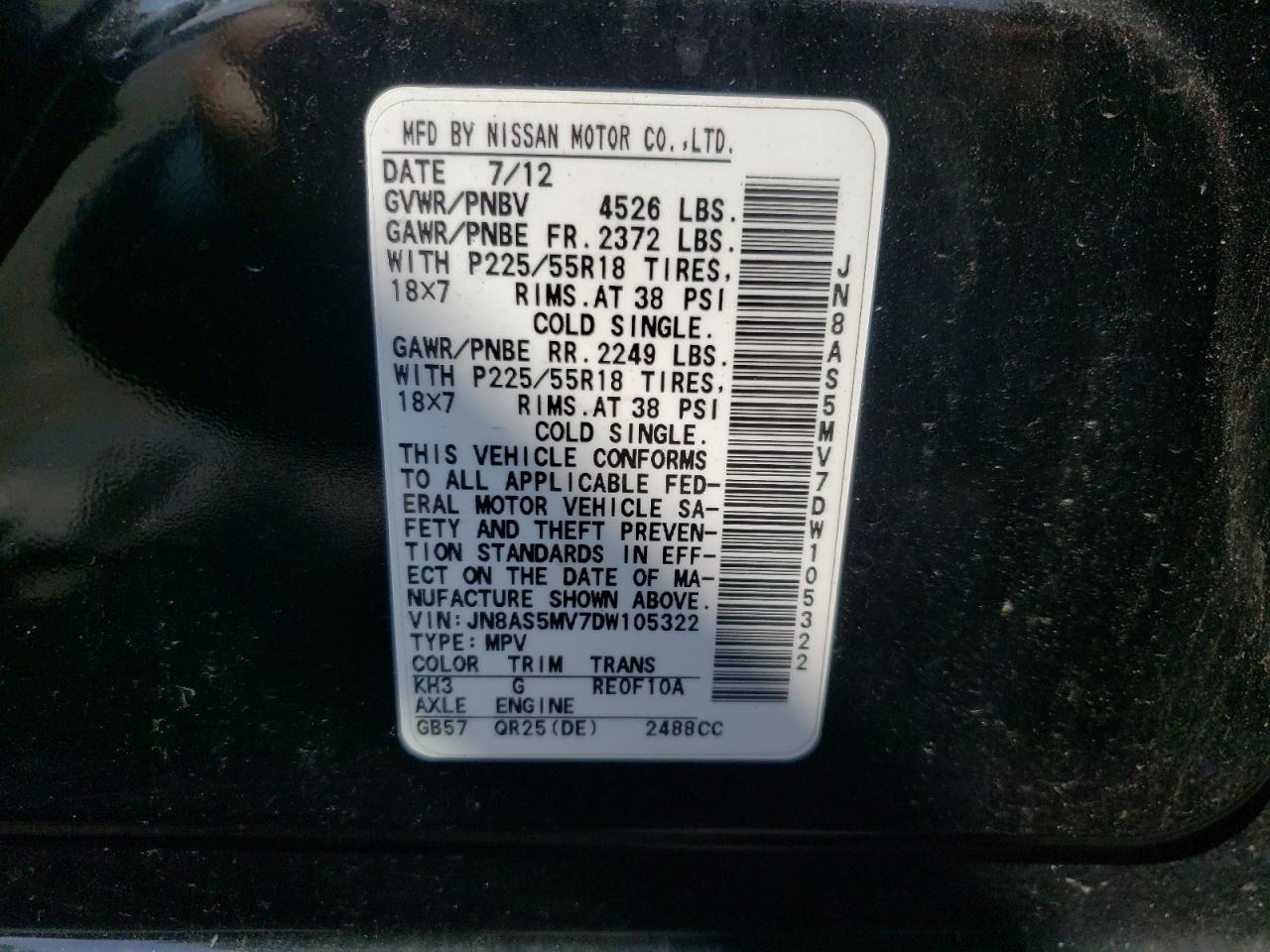 Photo 10 from auction – 2013 NISSAN ROGUE S with VIN JN8AS5MV7DW105322
