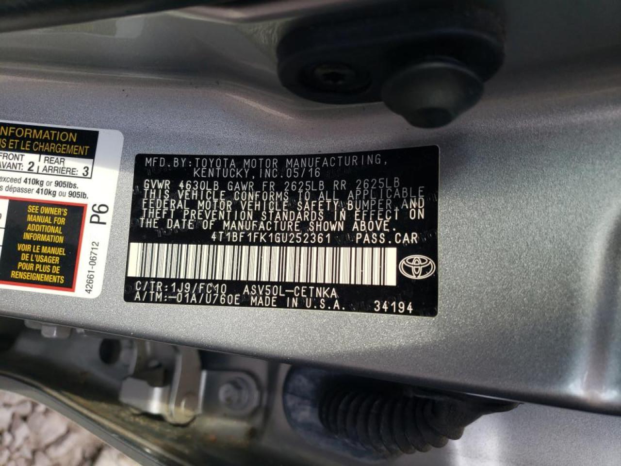 Photo 10 from auction – 2016 TOYOTA CAMRY LE with VIN 4T1BF1FK1GU252361