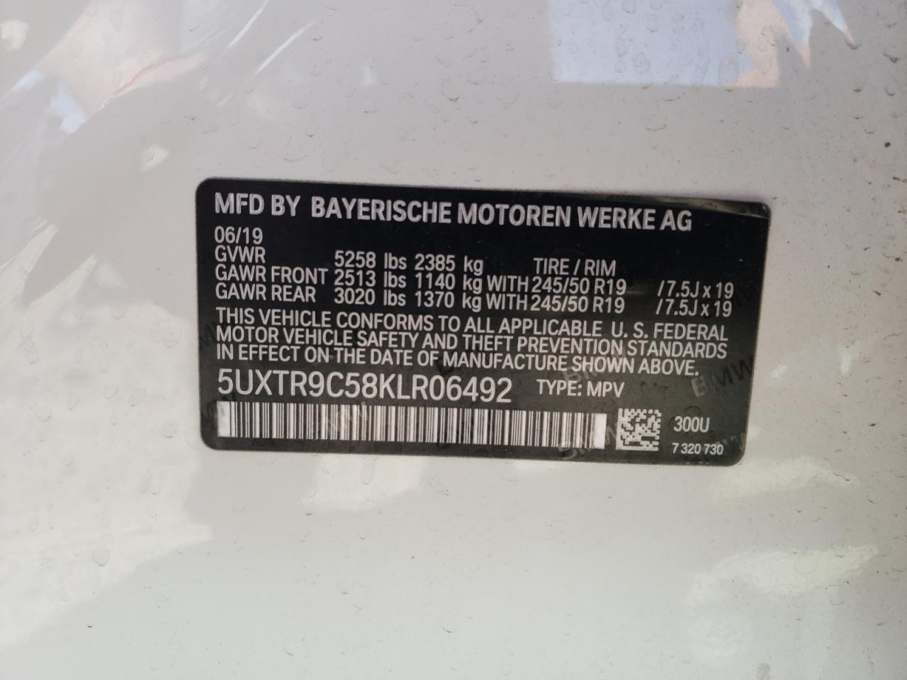 Photo 10 from auction – 2019 BMW X3 XDRIVE3 with VIN 5UXTR9C58KLR06492