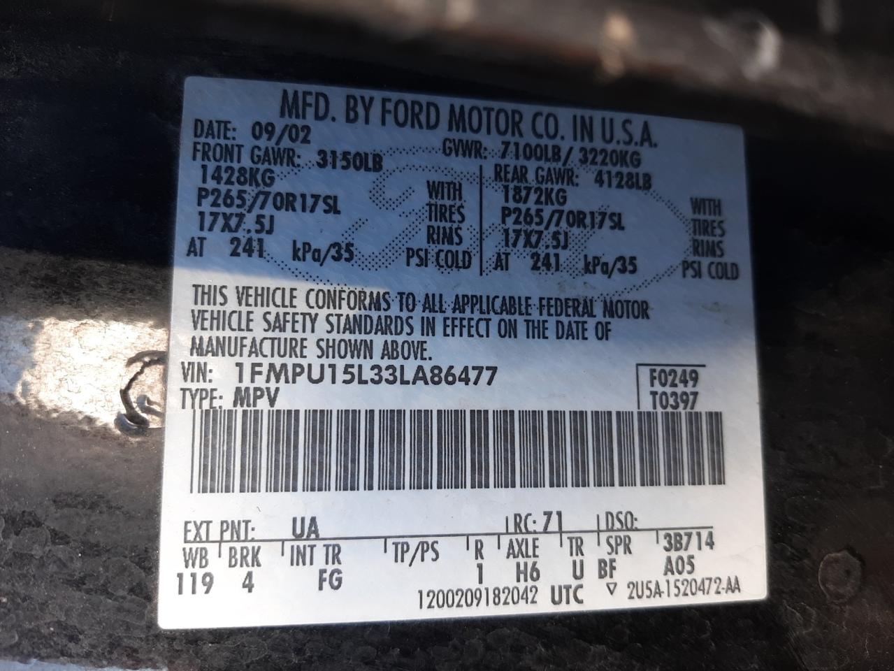 Photo 10 from auction – 2003 FORD EXPEDITION with VIN 1FMPU15L33LA86477