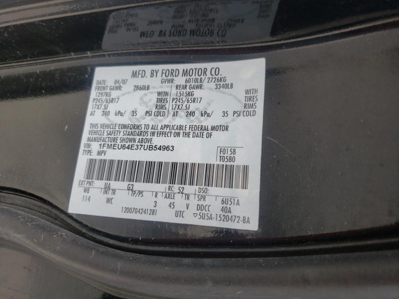 Photo 10 from auction – 2007 FORD EXPLORER E with VIN 1FMEU64E37UB54963