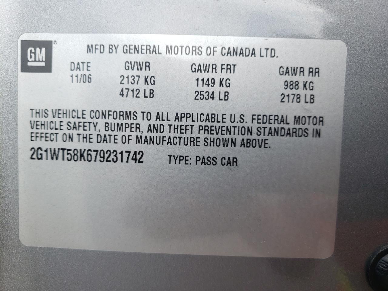 Photo 10 from auction – 2007 CHEVROLET IMPALA LT with VIN 2G1WT58K679231742