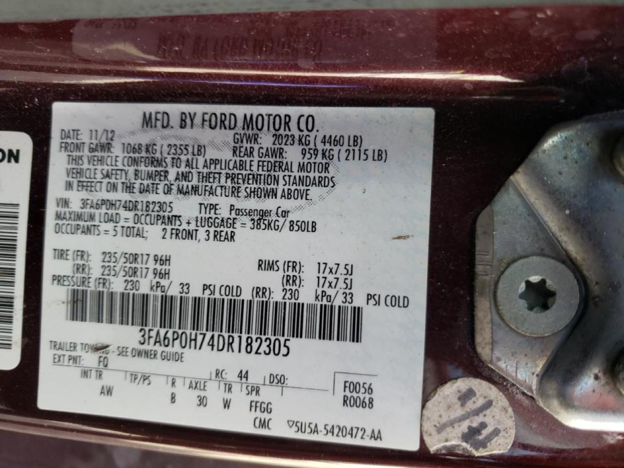 Photo 10 from auction – 2013 FORD FUSION SE with VIN 3FA6P0H74DR182305