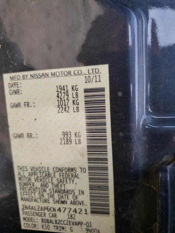 Photo 10 from auction – 2012 NISSAN ALTIMA BAS with VIN 1N4AL2AP6CN477421