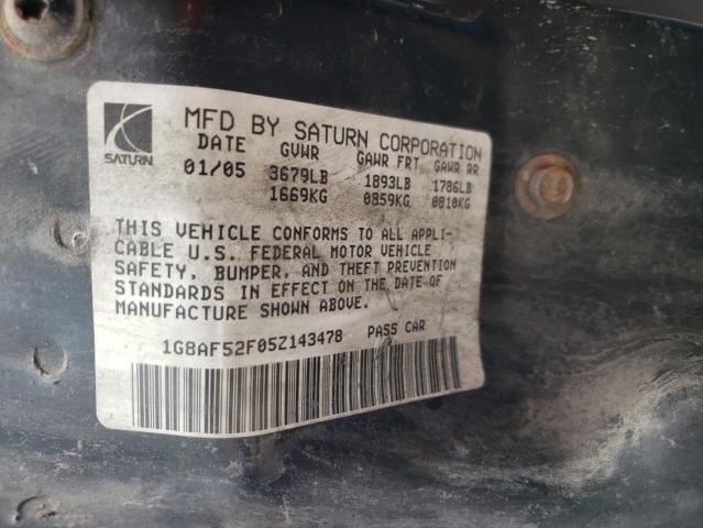 Photo 10 from auction – 2005 SATURN ION LEVEL with VIN 1G8AF52F05Z143478