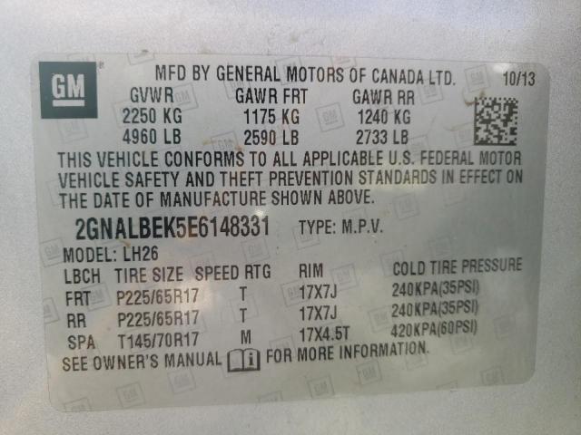 Photo 10 from auction – 2014 CHEVROLET EQUINOX LT with VIN 2GNALBEK5E6148331