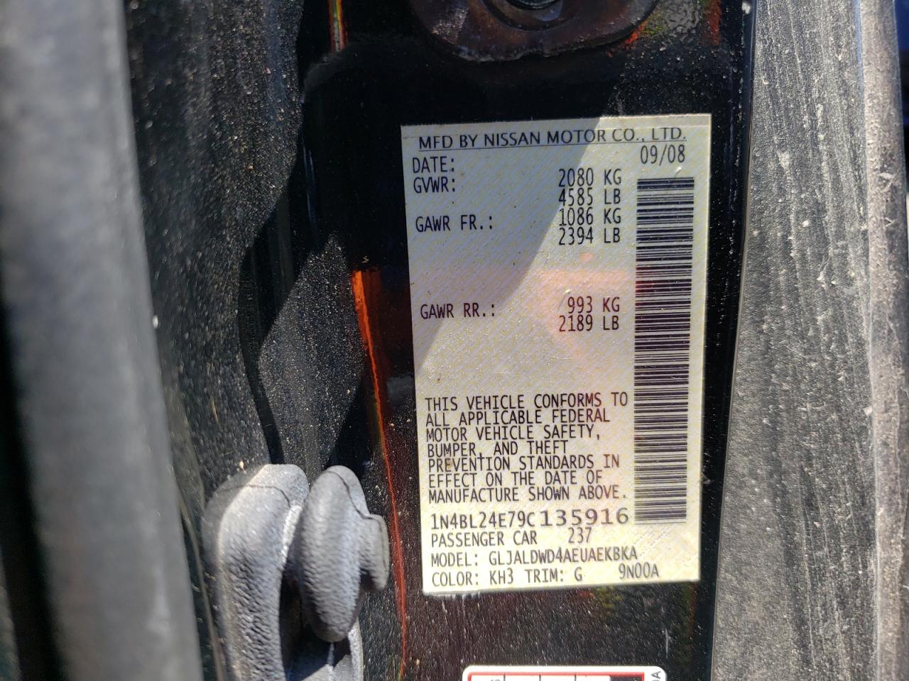 Photo 10 from auction – 2009 NISSAN ALTIMA 3.5 with VIN 1N4BL24E79C135916