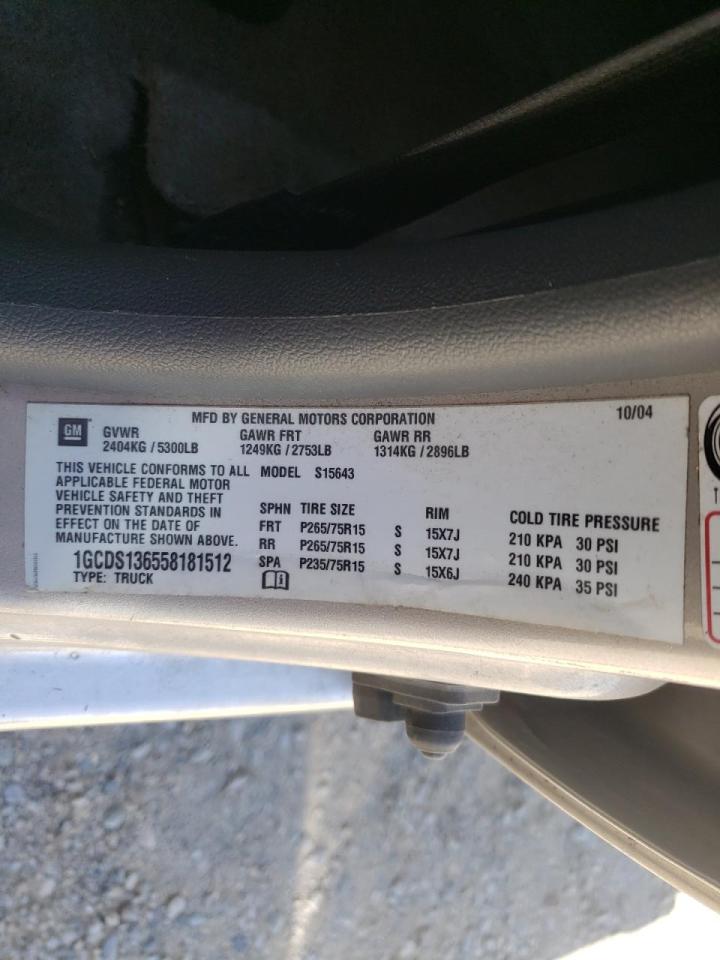 Photo 10 from auction – 2005 CHEVROLET COLORADO with VIN 1GCDS136558181512