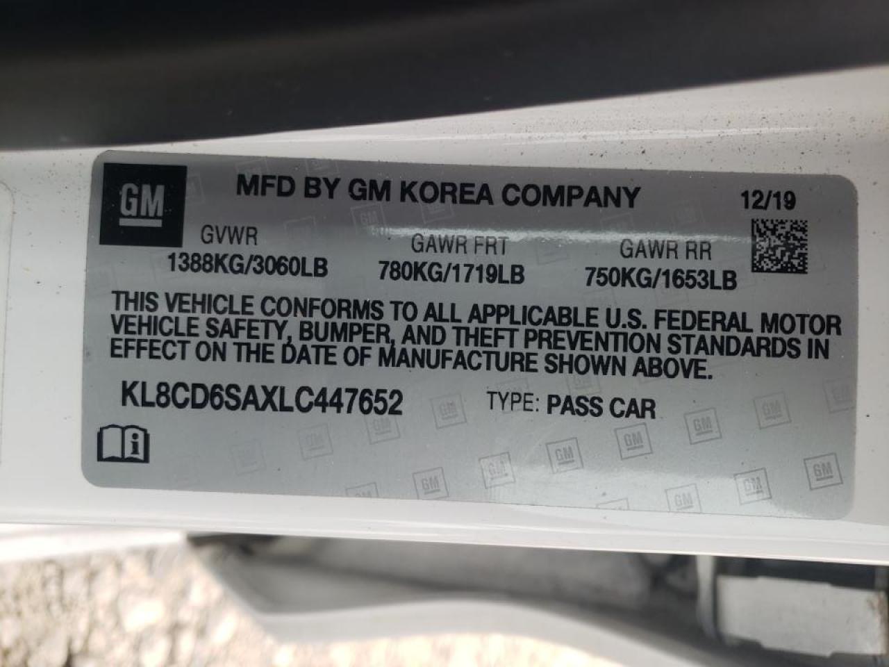 Photo 10 from auction – 2020 CHEVROLET SPARK 1LT with VIN KL8CD6SAXLC447652