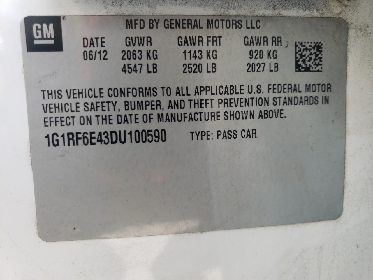 Photo 10 from auction – 2013 CHEVROLET VOLT with VIN 1G1RF6E43DU100590