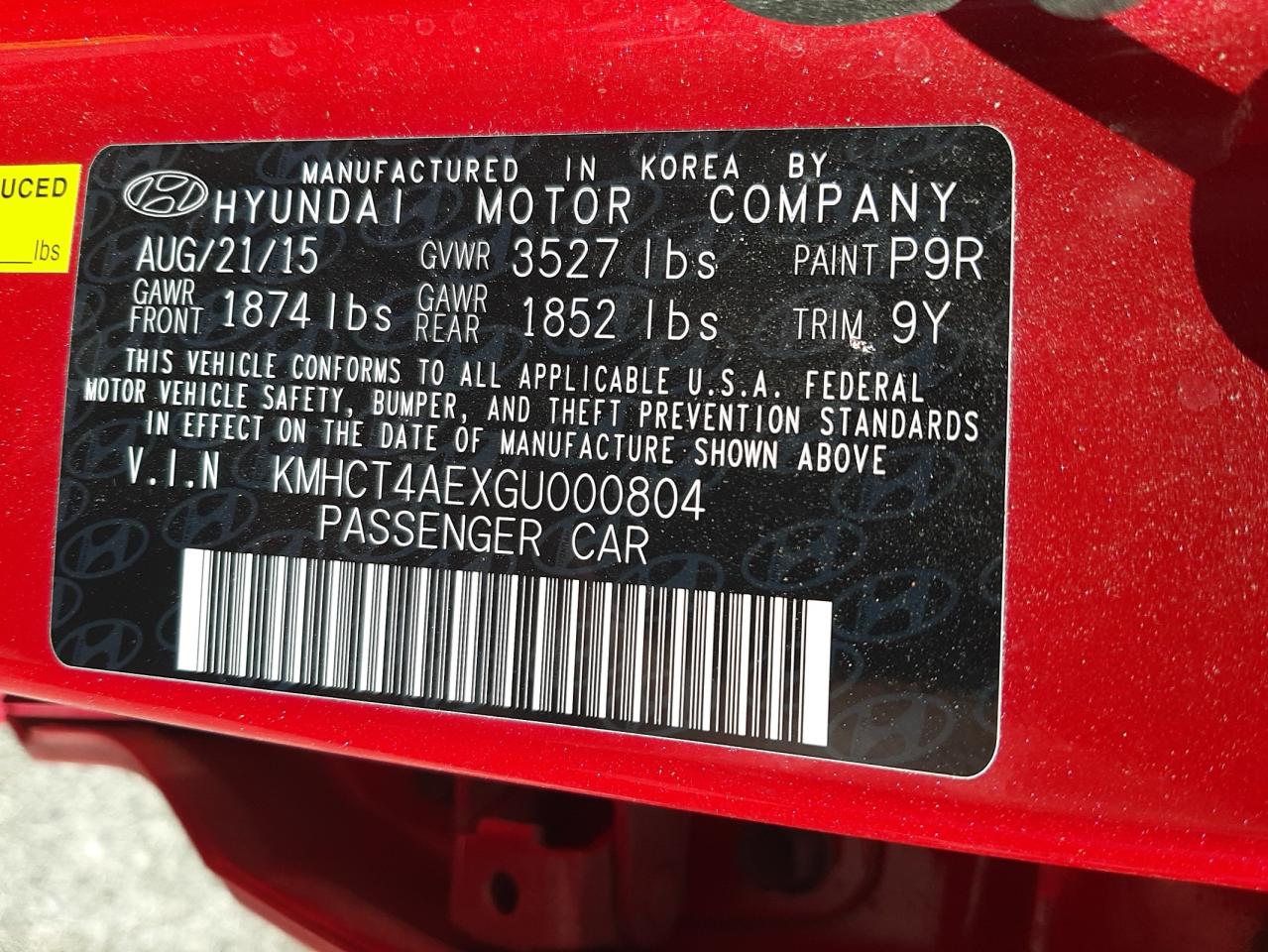 Photo 10 from auction – 2016 HYUNDAI ACCENT SE with VIN KMHCT4AEXGU000804