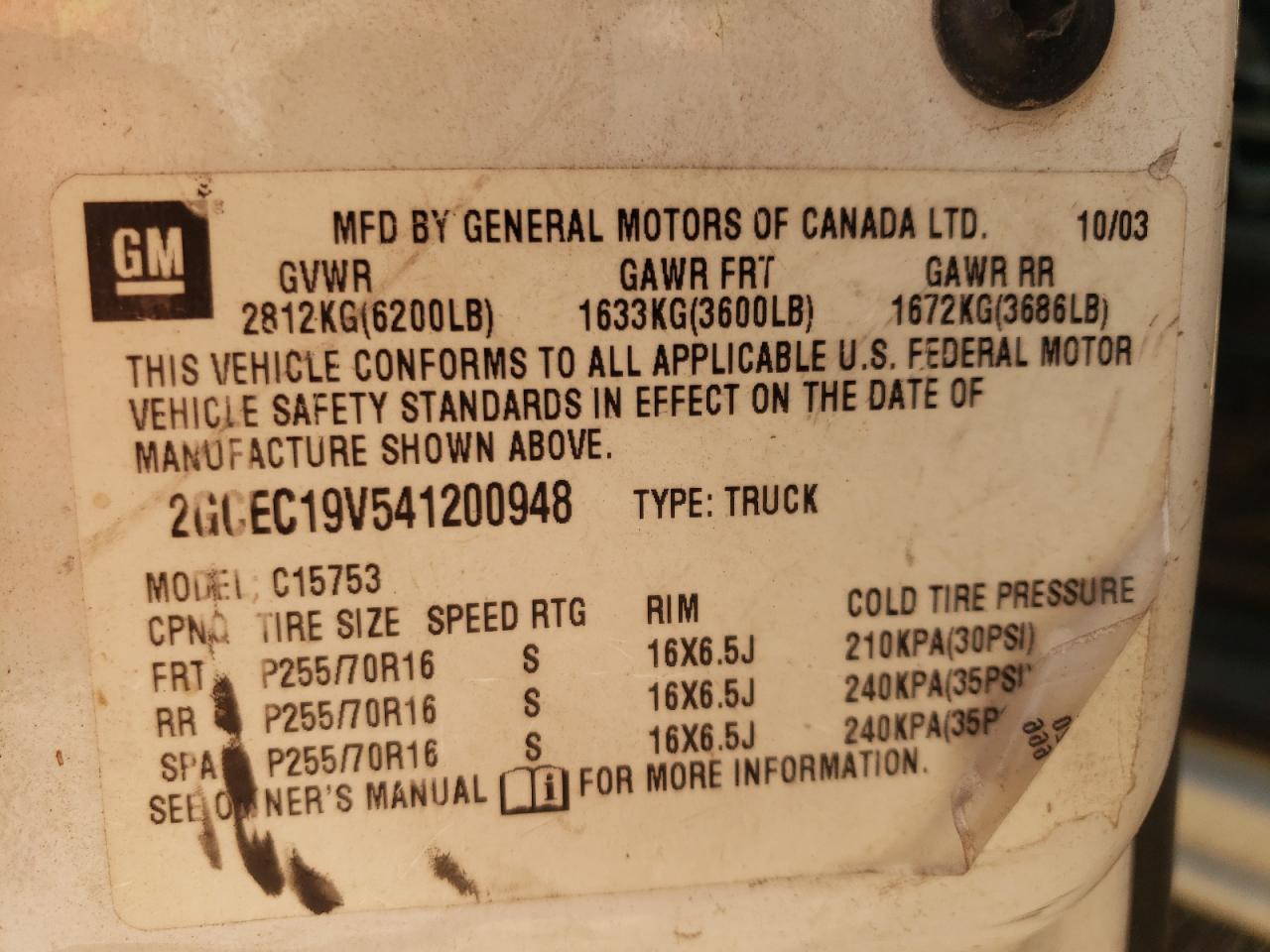 Photo 10 from auction – 2004 CHEVROLET SILVERADO with VIN 2GCEC19V541200948