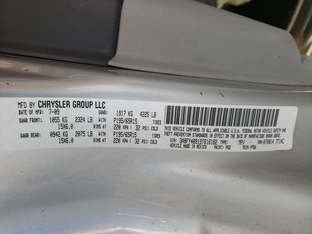 Photo 10 from auction – 2009 CHRYSLER PT CRUISER with VIN 3A8FY48919T616182