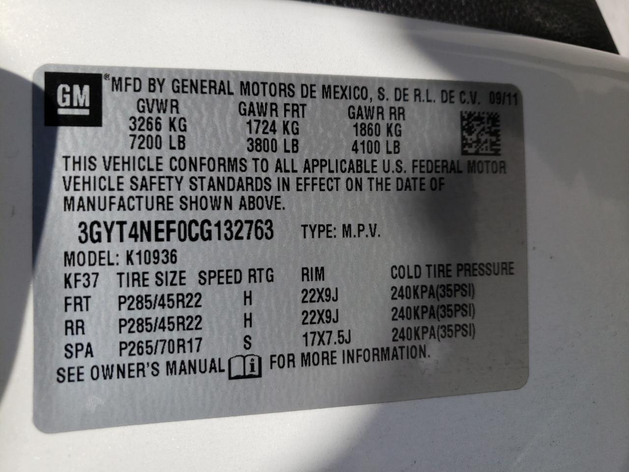 Photo 10 from auction – 2012 CADILLAC ESCALADE E with VIN 3GYT4NEF0CG132763