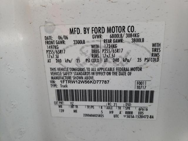 Photo 10 from auction – 2006 FORD F150 SUPER with VIN 1FTRW12W56KD77787
