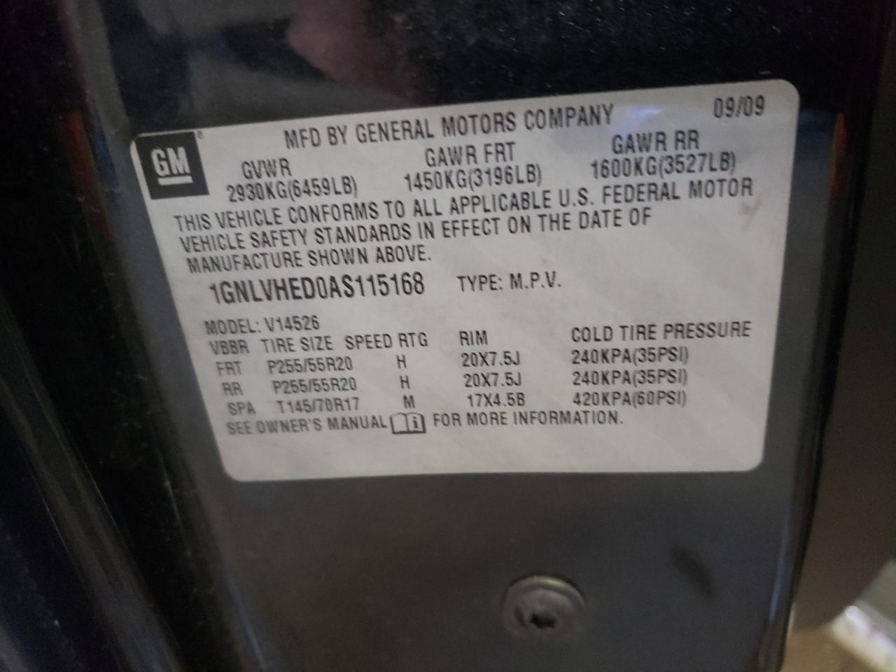 Photo 10 from auction – 2010 CHEVROLET TRAVERSE L with VIN 1GNLVHED0AS115168