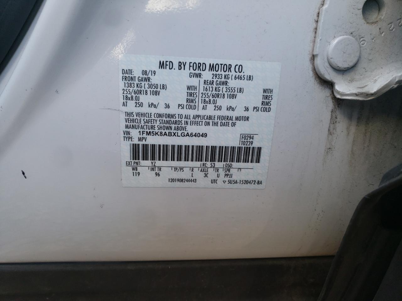 Photo 10 from auction – 2020 FORD EXPLORER P with VIN 1FM5K8ABXLGA64049