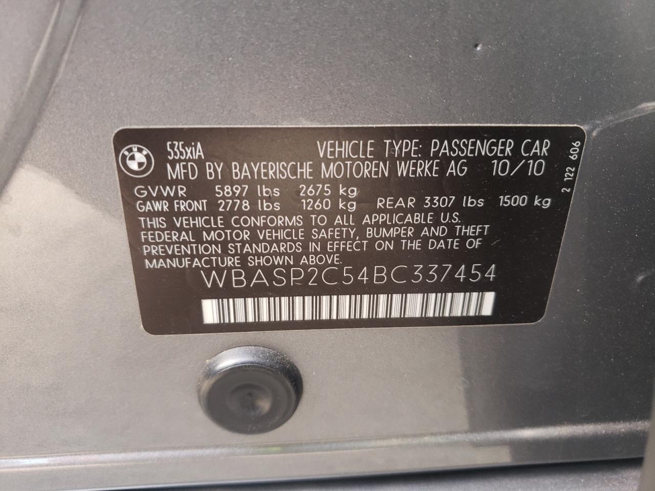 Photo 10 from auction – 2011 BMW 535 XIGT with VIN WBASP2C54BC337454