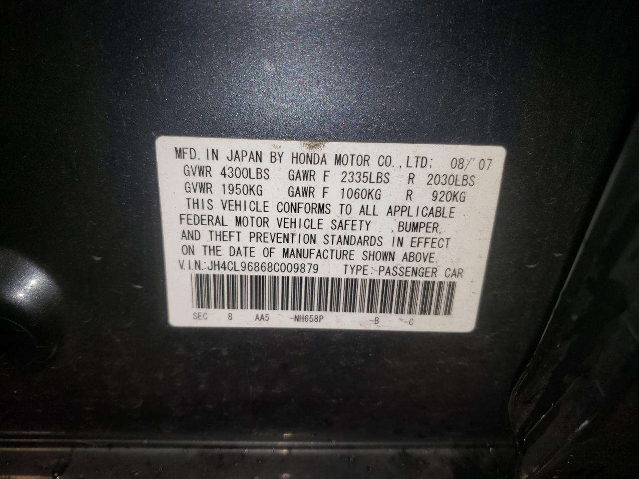 Photo 10 from auction – 2008 ACURA TSX with VIN JH4CL96868C009879