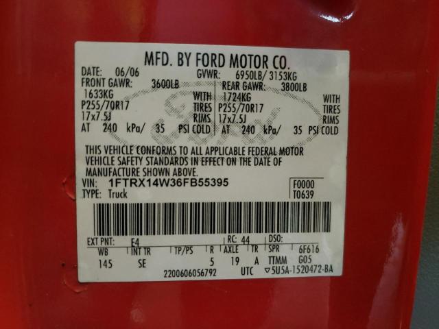Photo 10 from auction – 2006 FORD F150 with VIN 1FTRX14W36FB55395