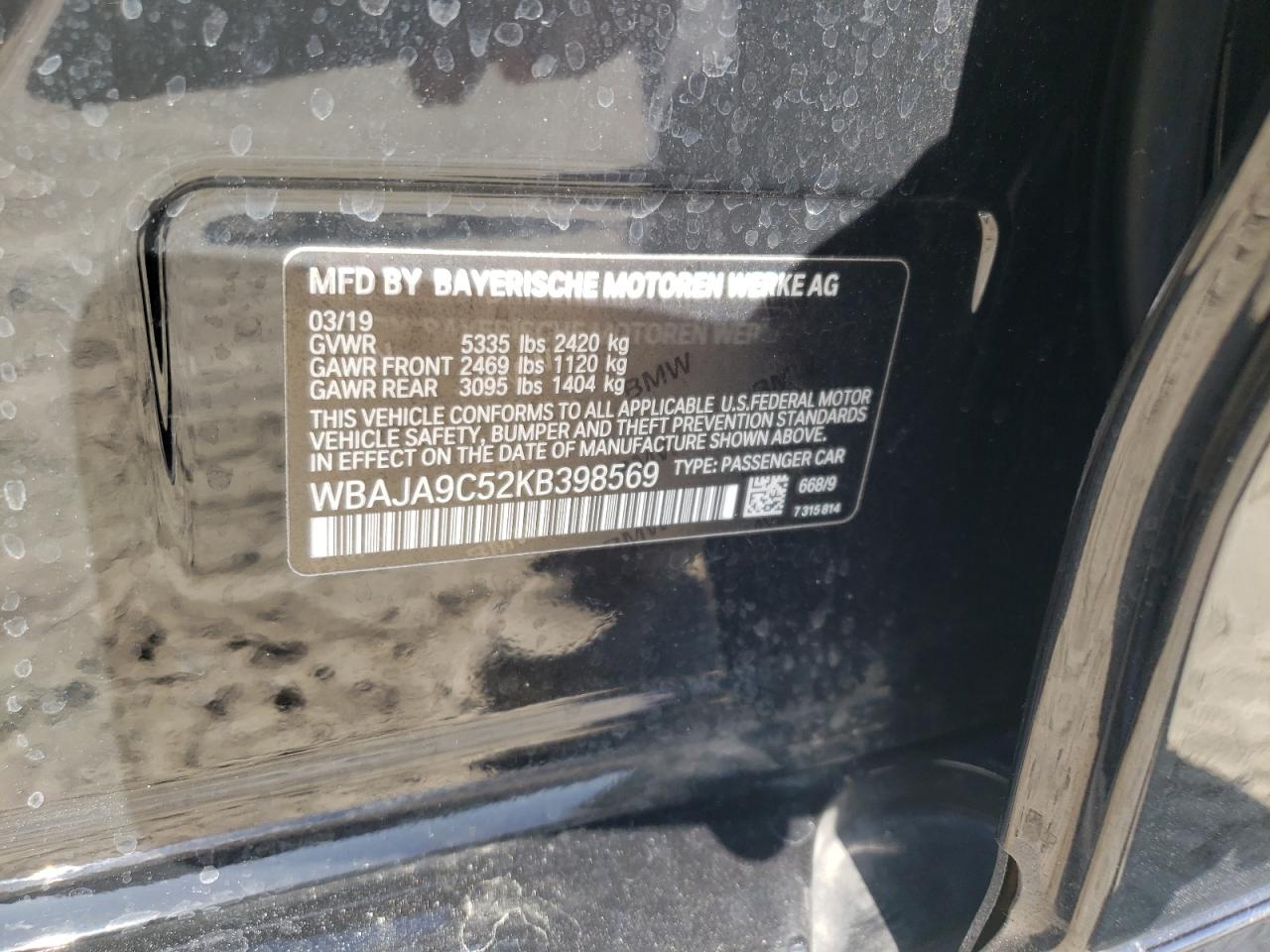 Photo 10 from auction – 2019 BMW 530E with VIN WBAJA9C52KB398569