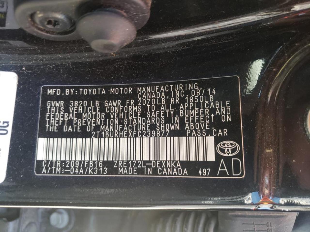 Photo 10 from auction – 2015 TOYOTA COROLLA L with VIN 2T1BURHEXFC239877