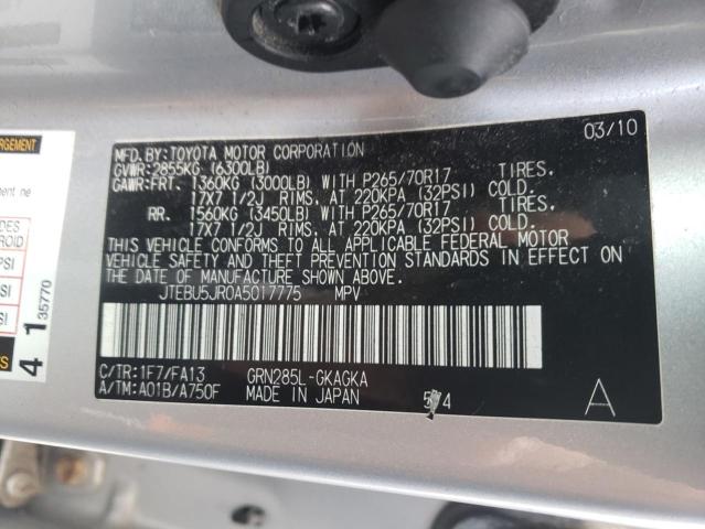 Photo 10 from auction – 2010 TOYOTA 4RUNNER SR with VIN JTEBU5JR0A5017775
