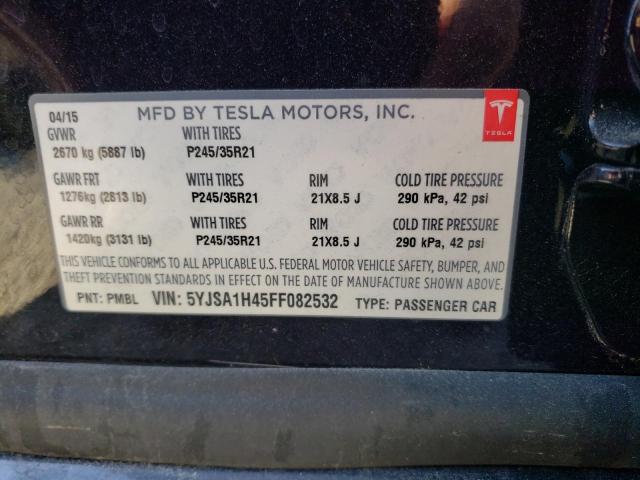 Photo 10 from auction – 2015 TESLA MODEL S P8 with VIN 5YJSA1H45FF082532