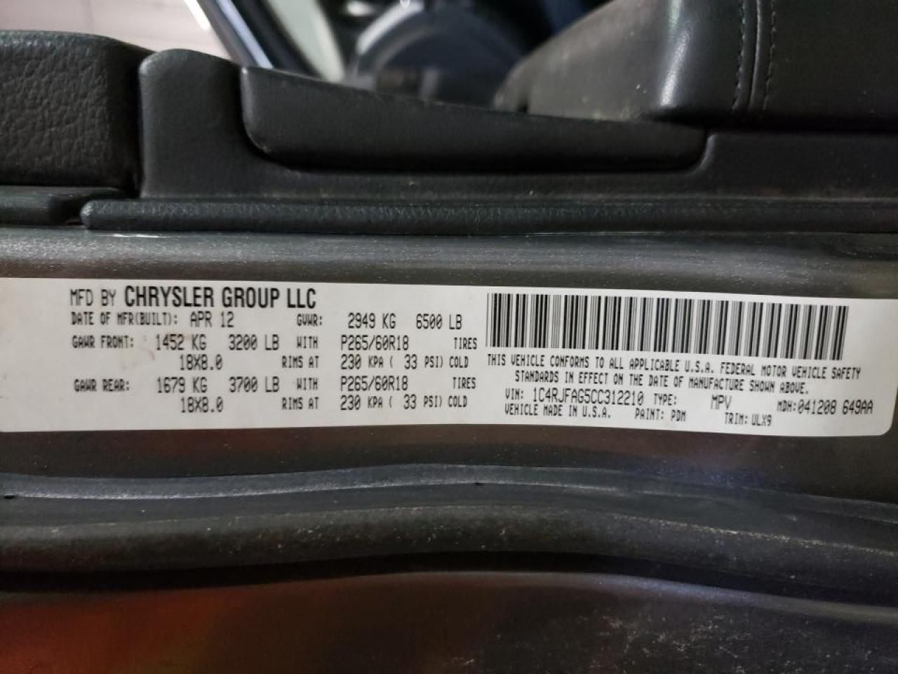 Photo 10 from auction – 2012 JEEP GRAND CHER with VIN 1C4RJFAG5CC312210