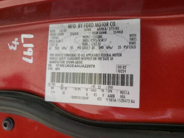 صورة رقم 10 من المزاد - 2010 FORD EXPLORER X مع VIN 1FMEU6DE4AUA22978