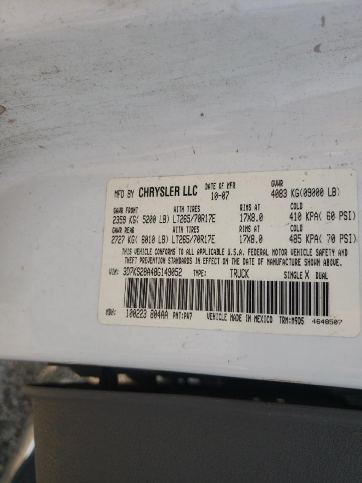 Photo 10 from auction – 2008 DODGE RAM with VIN 3D7KS28A48G149052