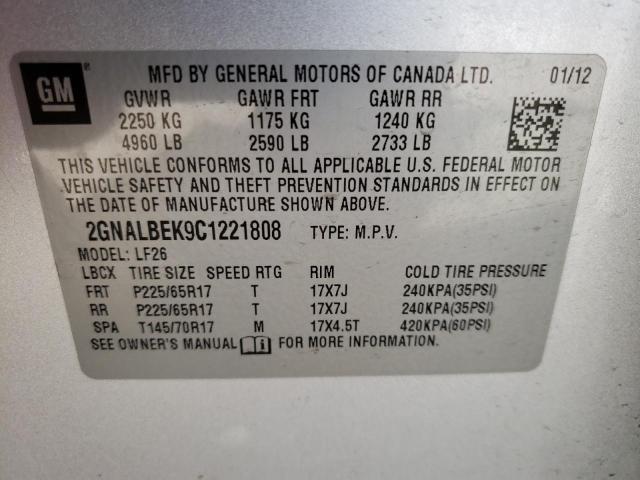 Photo 10 from auction – 2012 CHEVROLET EQUINOX LS with VIN 2GNALBEK9C1221808