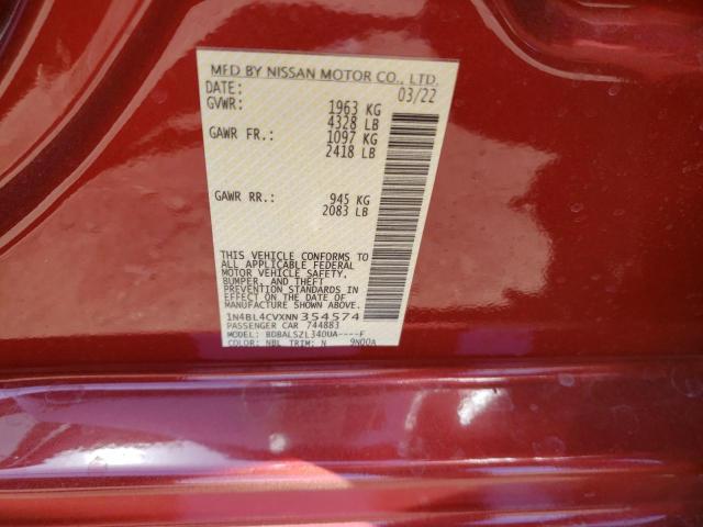 Photo 10 from auction – 2022 NISSAN ALTIMA SR with VIN 1N4BL4CVXNN354574
