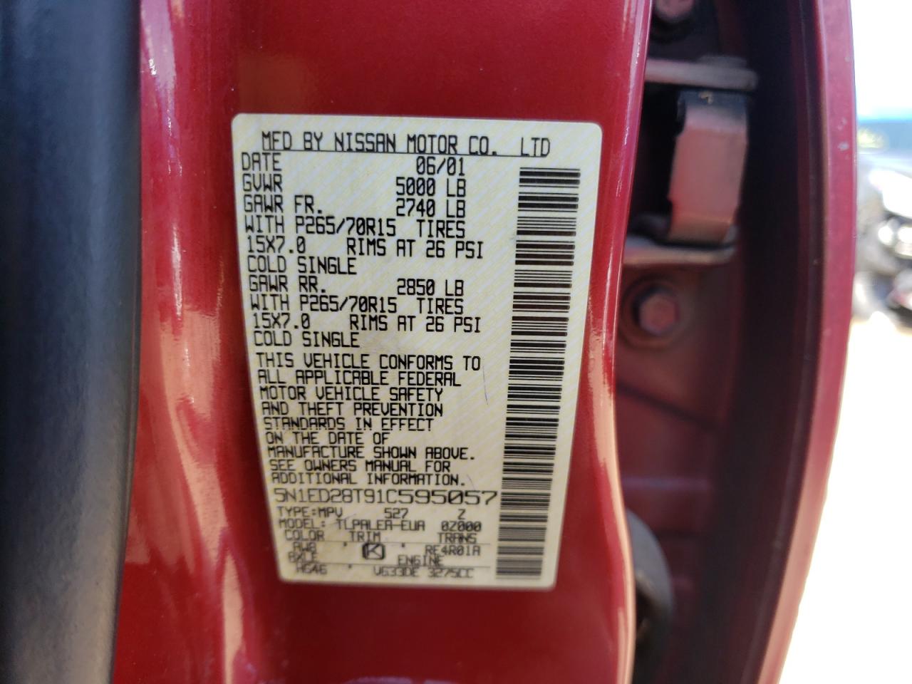 Photo 10 from auction – 2001 NISSAN XTERRA XE with VIN 5N1ED28T91C595057