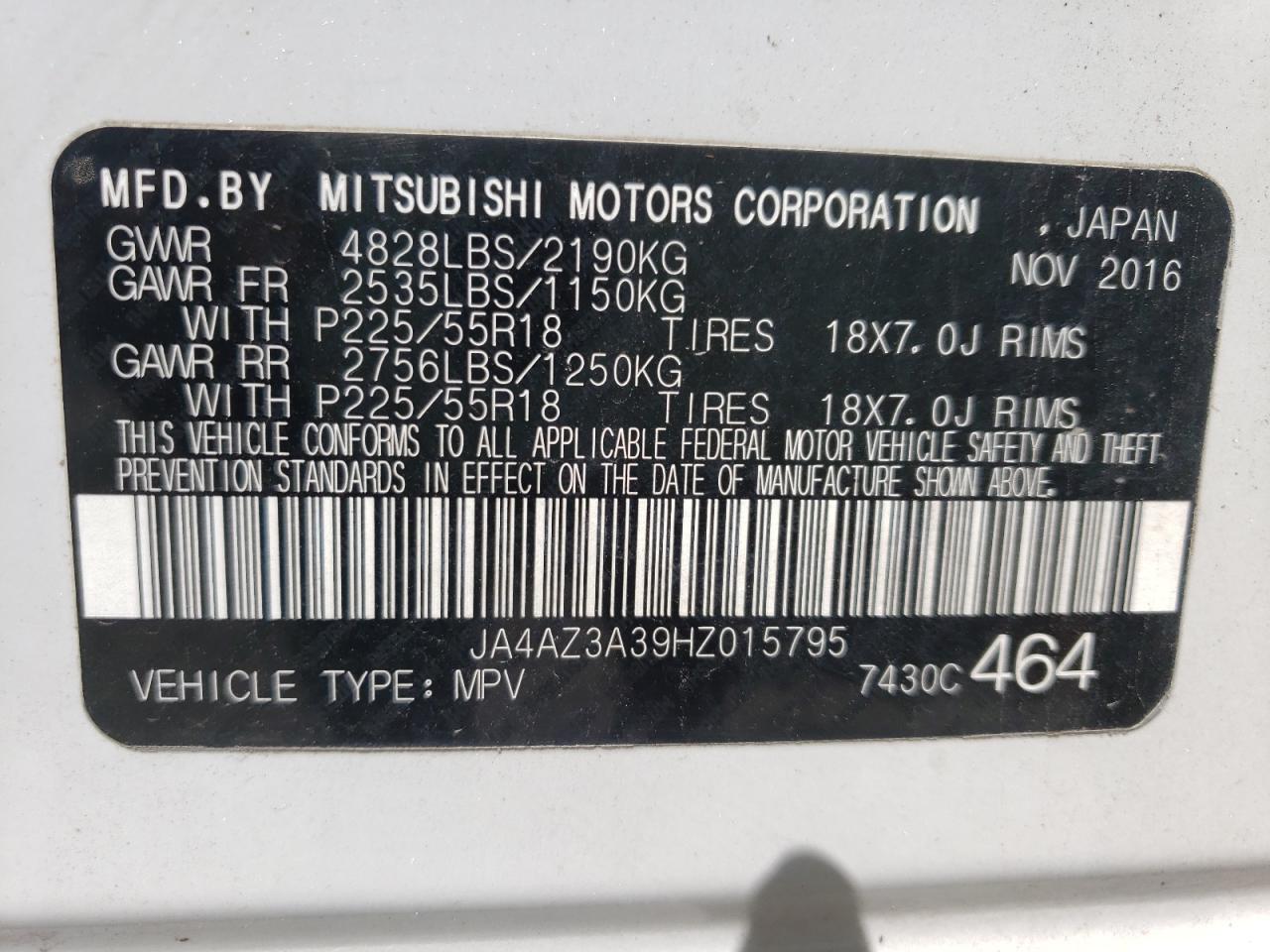 Photo 10 from auction – 2017 MITSUBISHI OUTLANDER with VIN JA4AZ3A39HZ015795