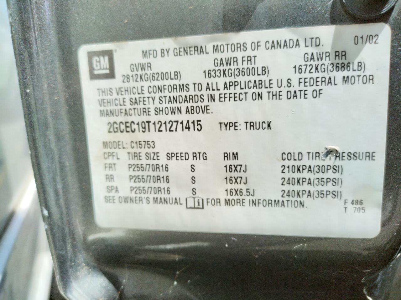 Photo 11 from auction – 2002 CHEVROLET SILVERADO with VIN 2GCEC19T121271415