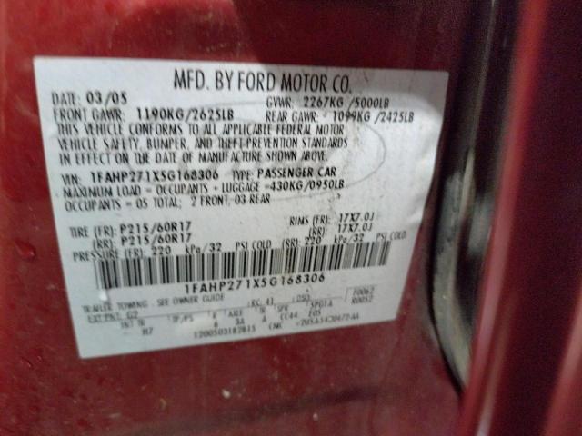 Photo 10 from auction – 2005 FORD FIVE HUNDR with VIN 1FAHP271X5G168306
