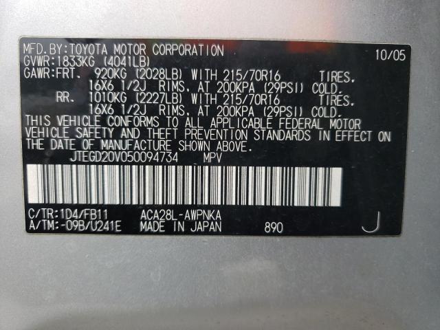 Zdjęcie 10 z aukcji – 2005 TOYOTA RAV4 z VIN JTEGD20V050094734