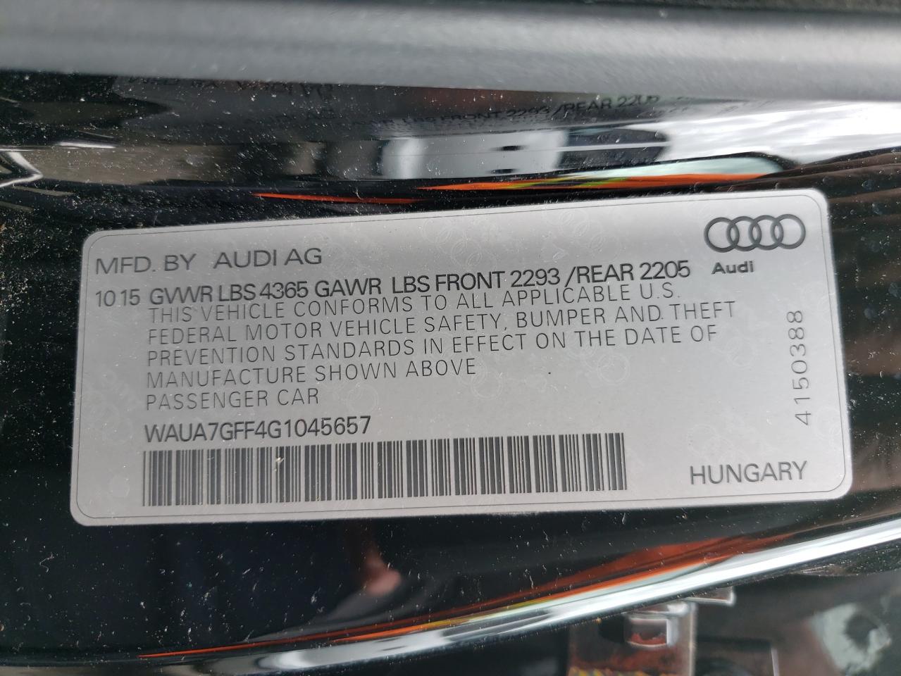 Photo 10 from auction – 2016 AUDI A3 PREMIUM with VIN WAUA7GFF4G1045657