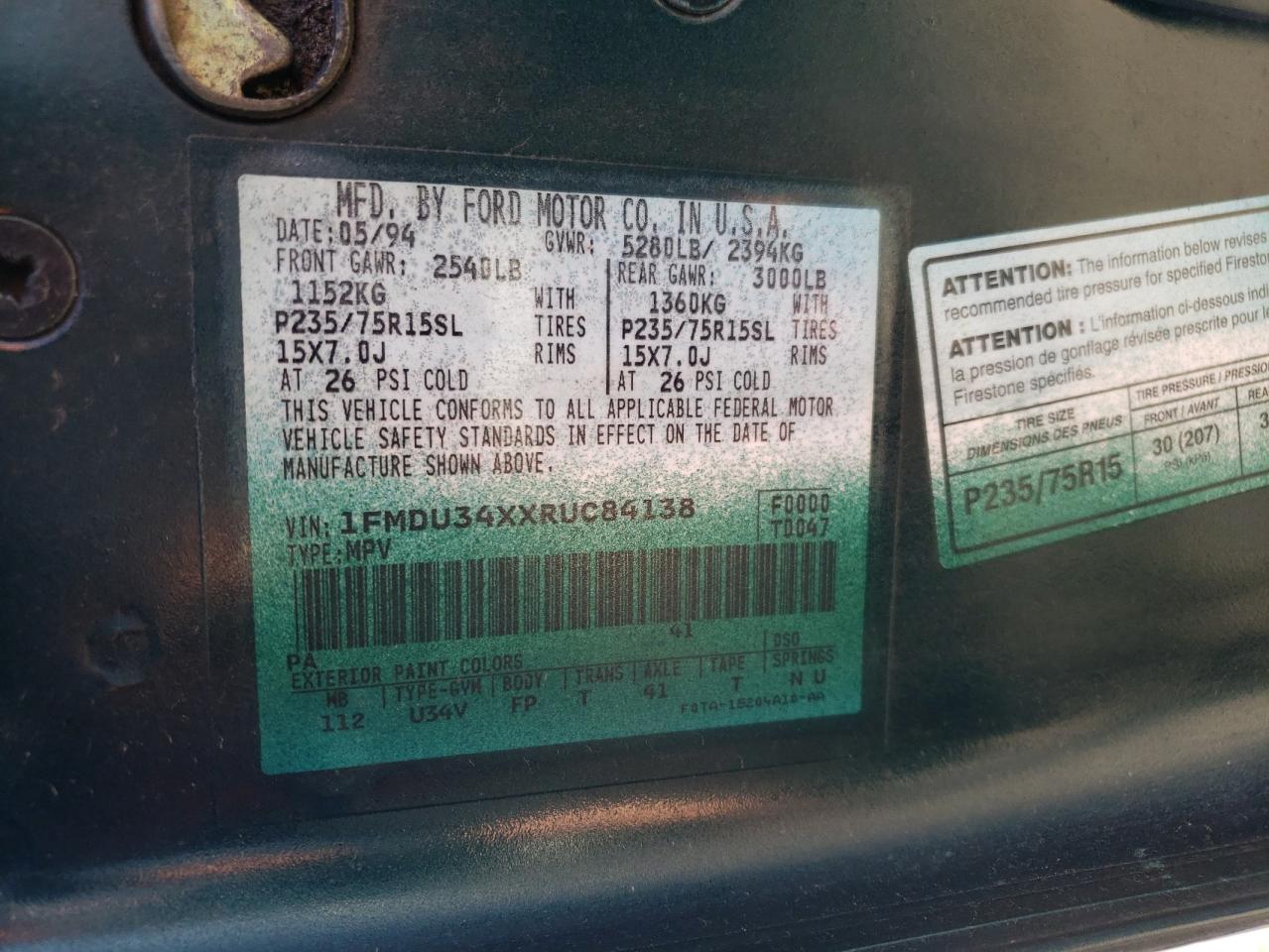 Photo 10 from auction – 1994 FORD EXPLORER with VIN 1FMDU34XXRUC84138