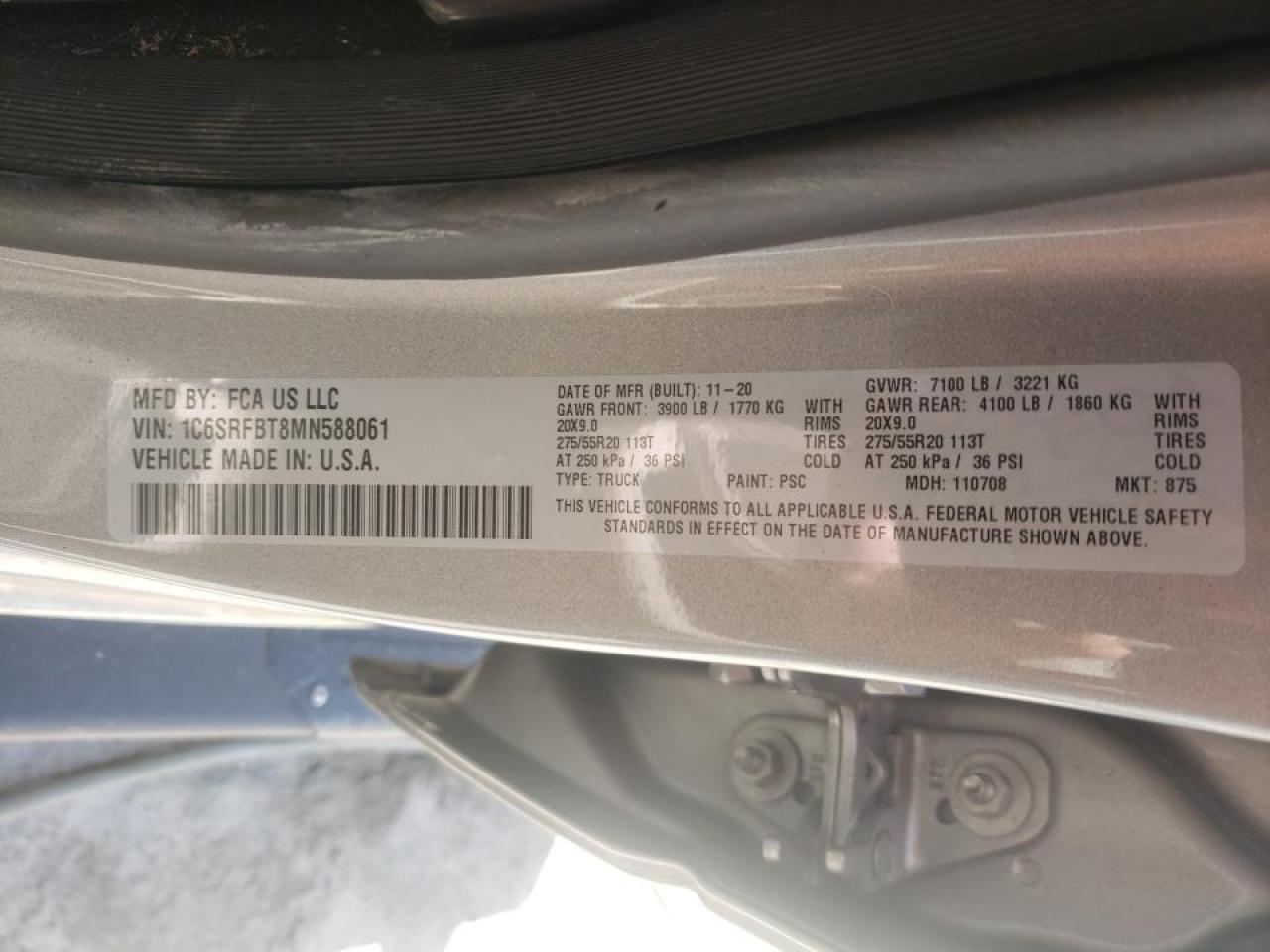 Photo 10 from auction – 2021 RAM 1500 BIG H with VIN 1C6SRFBT8MN588061